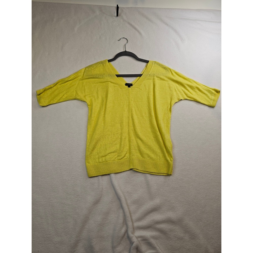 Talbots Womens XS Yellow 100% Linen V-Neck 3/4 Sleeve Knit Sweater Pullover